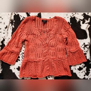 "STYLE AND CO" WOMEN'S Y2K FLARED SLEEVE CARDI - SALMON PINK